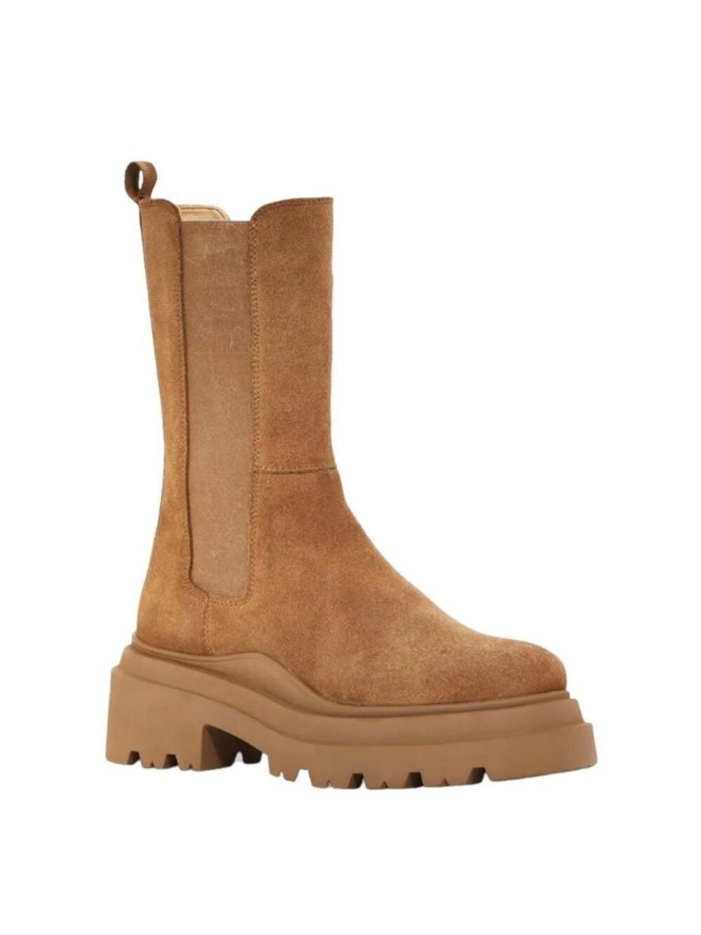 NIB Aqua Jessy Pull On Brown Taupe Suede Mid Calf Chelsea Boots Booties